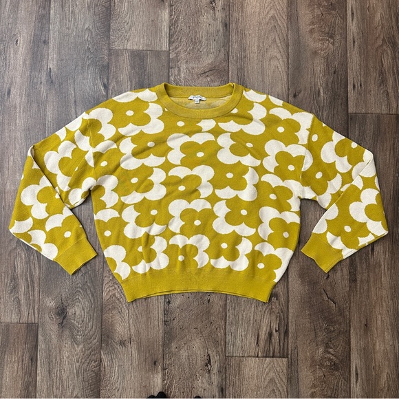 Polagram Sweaters - Polagram Floral Knit Cotton Blend Sweater Women’s Size L Mustard Yellow